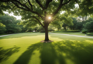 Shade tree in sunlit Arlington field