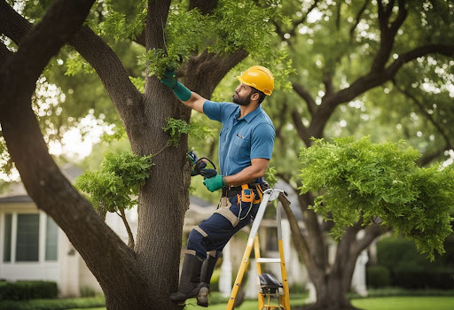 Certified arborist in Southlake inspecting a tree for health issues, showcasing professional Arborist Services Southlake.