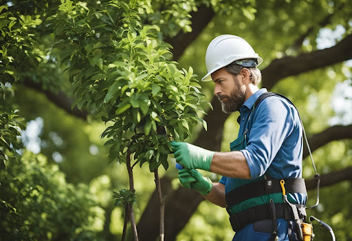 Certified arborist performing precision pruning as part of expert tree care in Denton, ensuring healthy tree growth and longevity through professional maintenance.