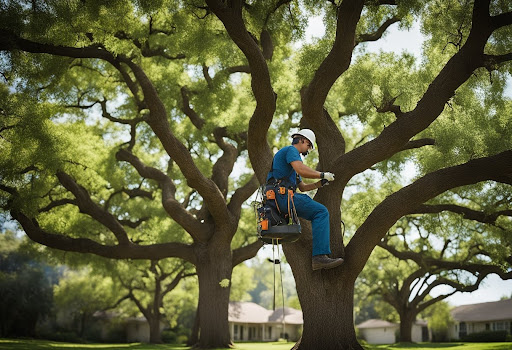 Certified arborist performing expert tree pruning, representing a top commercial tree company in Southlake specializing in professional tree maintenance and care