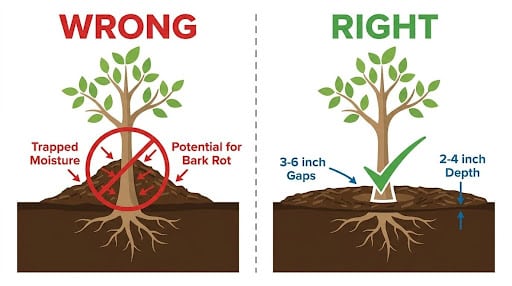 Right Mulch Around Tree vs Wrong Mulch Right Mulch Around Tree vs Wrong Mulch
